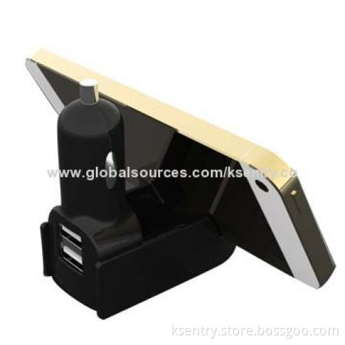 Lantern-shaped 3-in-1 Dual USB Car Charger with Mobile Stand Holder for Mobile Phone